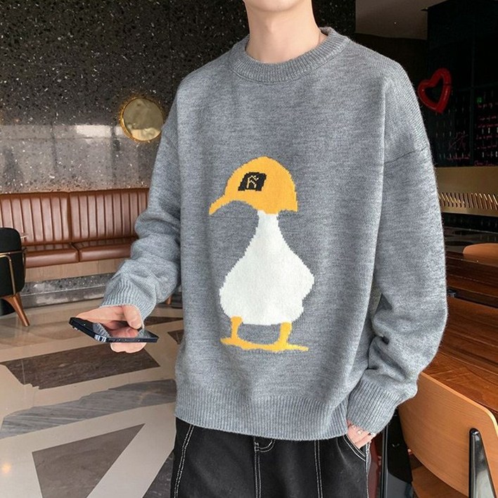 ORZQU 추동 남성 자카드 라운드 풀오버 루즈핏 캐주얼 니트레깅스