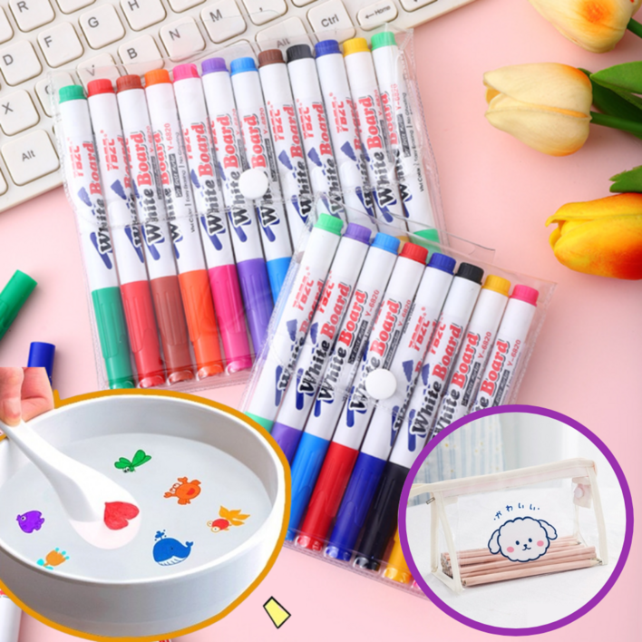 물에뜨는펜 워터매직 플로팅펜 유아 미술놀이 워터펜스푼파우치 세트