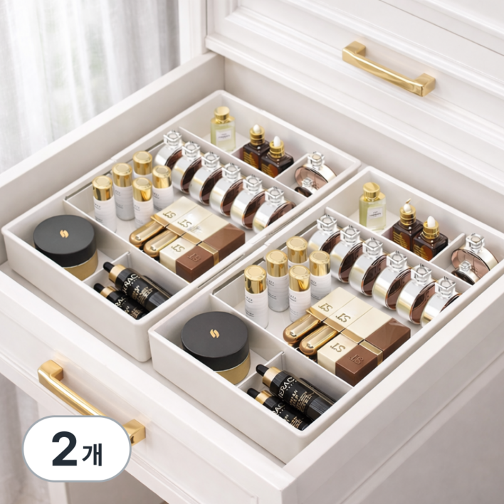 홈플로우 길이조절 칸분리 서랍정리함, 2개, 화이트