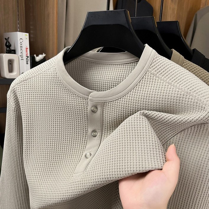 미스터먼쇼 편안한 무드 헨리넥 긴팔 와플티