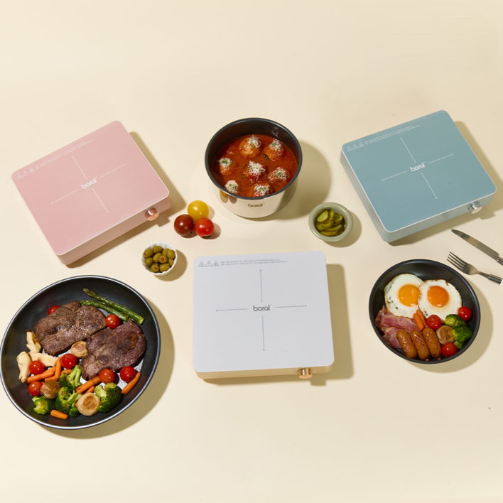 보랄 더 셰프 인덕션 BRC160J 감성 주방용 사각 전기렌지 3가지 색상 인테리어 감성 핑크, 아이보리, 블루