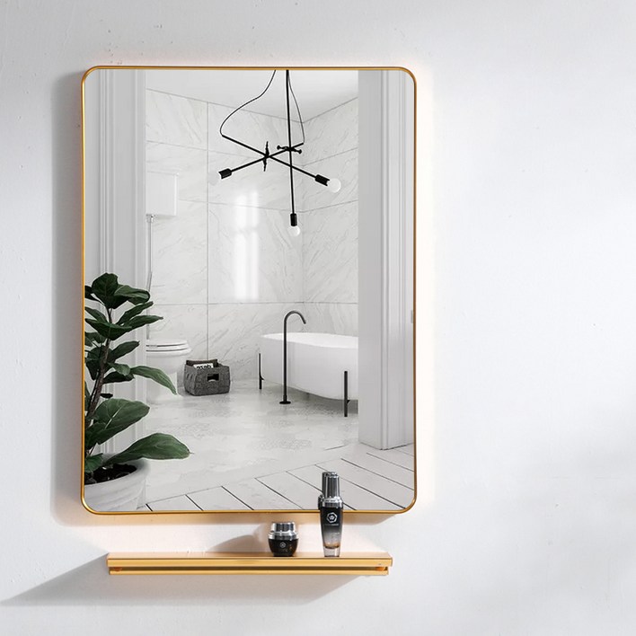 북유럽 메탈 사각인테리어 벽거울선반 접착제포함, 골드
