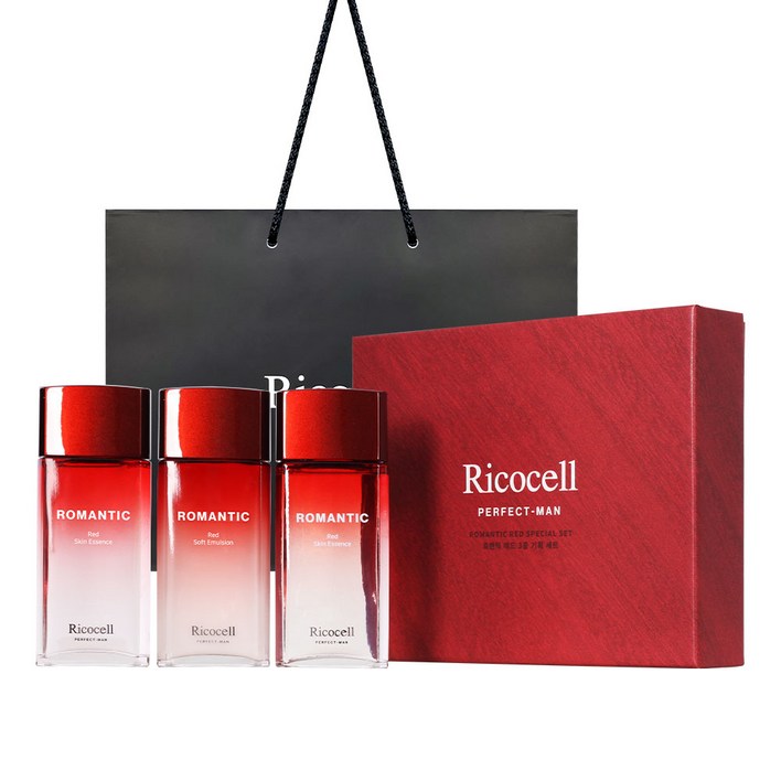 리코셀 퍼펙트맨 로맨틱 레드 3종 기획 세트쇼핑백남성 스킨 로션 150ml 미백 주름개선 기능성 대용량 선물세트, 1개