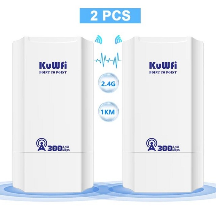 KuWFi 야외 CPE 브리지 2.4Ghz 무선 와이파이 신호, PTP PTMP 장거리 확장기, AP 리피터 모드 IP65, 24V POE, 300Mbps, 2 EU PLUG  White2PCS, 2개