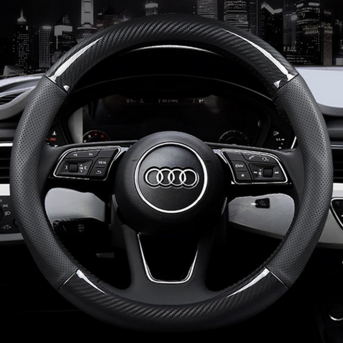 오유핏 자동차 프리미엄 나파가죽 카본 핸들커버, 블랙