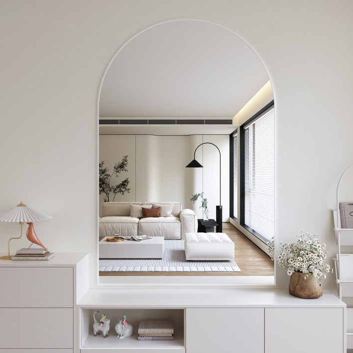 뷰티피크 아치형 벽거울 화정대거울 육실거울, 화이트60cm