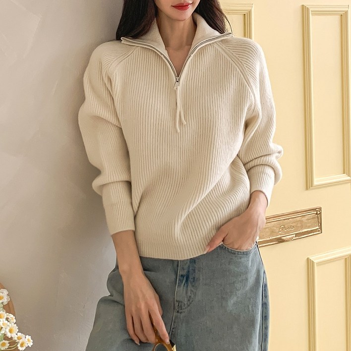 수엠더블유 수맘 수엠W 여성 긴팔 골지 스웨터 W37 반집업니트