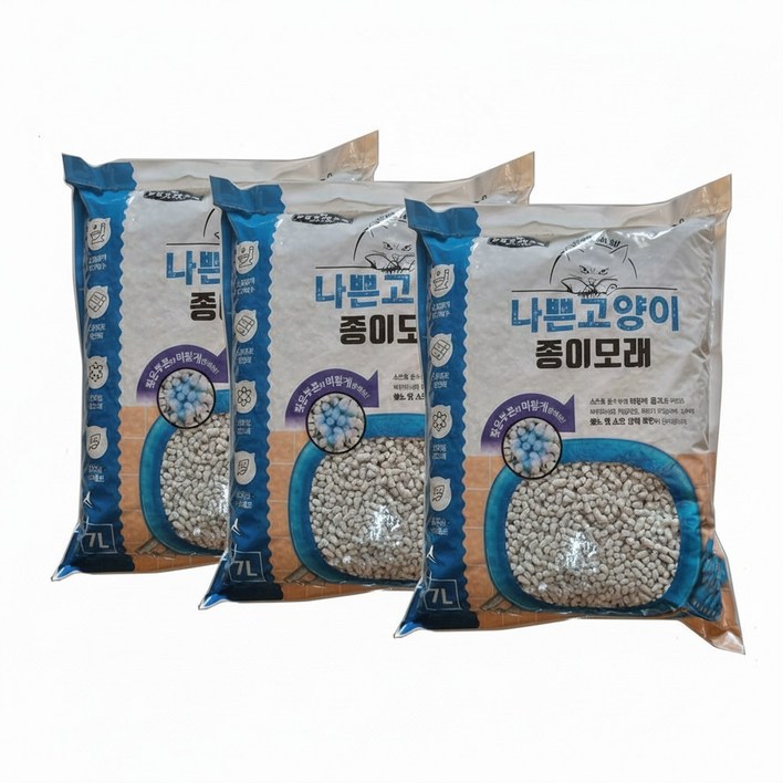 나쁜고양이 고양이 종이 모래 7L 3개, 3개, 7L