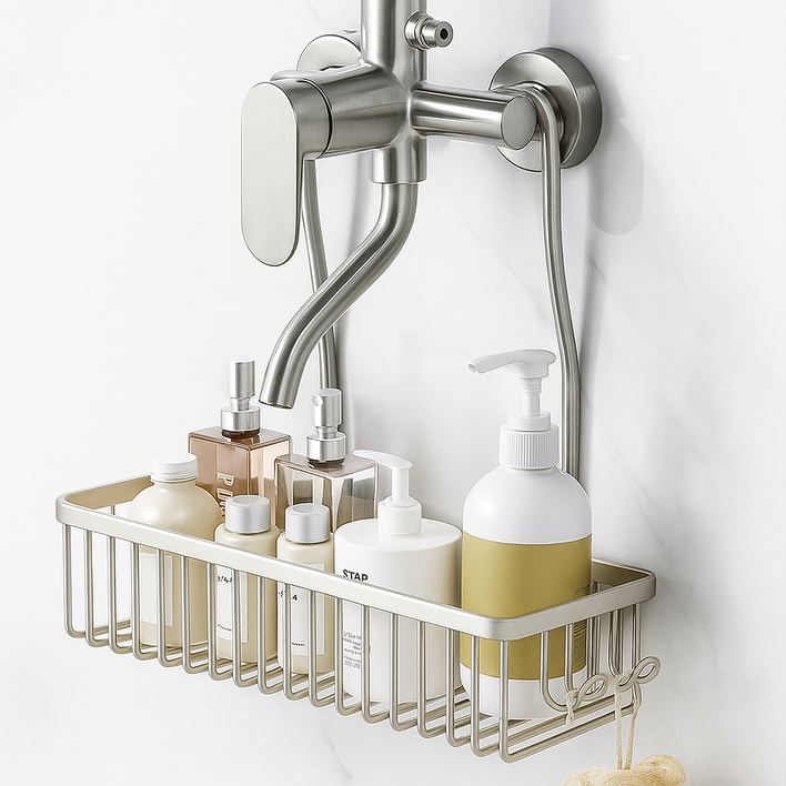 난네난네 욕실 대형 샴푸정리 녹슬지않는 수납랙 벽걸이형 정리대, 실버, 1개