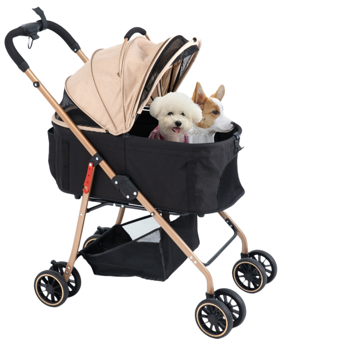 MILALOUIS 2025최신 강아지 유모차 애견유모차 원터치 퀵폴딩 강아지유모차 분리형 프리미엄 소형견 접이식 개모차, 골드, 1개