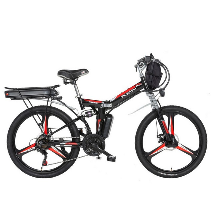 접이식 산악 전기자전거 전동자전거 24인치 26인치, 블랙, 24인치 스포크 휠