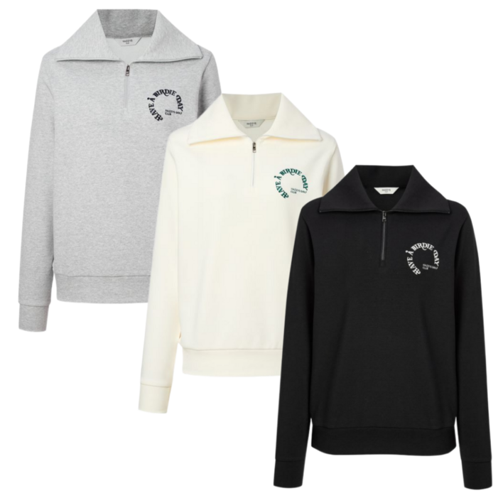 헤지스 여성 빅카라 하프집 맨투맨 세미오버핏