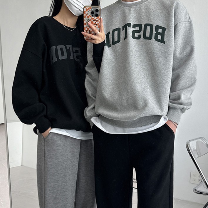 얼로우보스턴 오버핏 맨투맨기본기모 남여공용 커플룩 시밀러룩 트레이닝