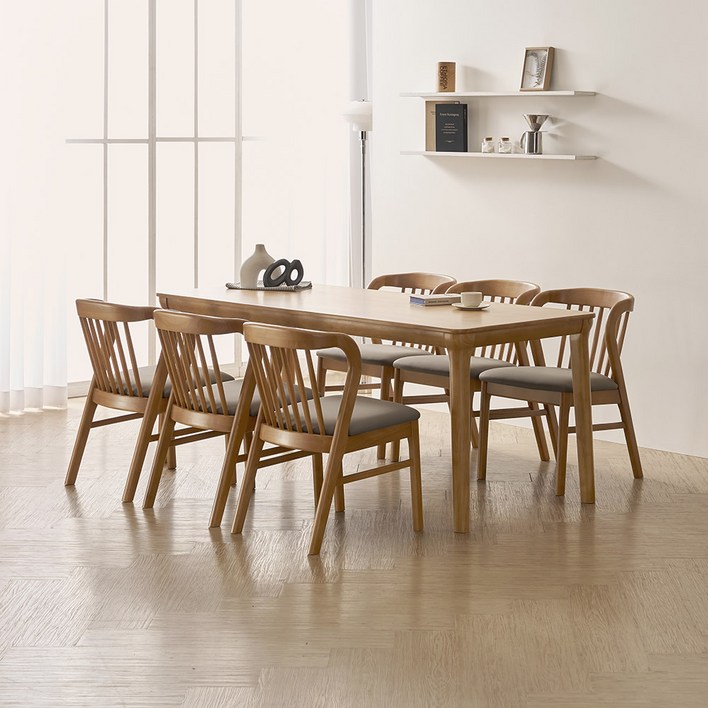 라로퍼니처 허브 1900 고무나무 원목 6인 식탁 세트