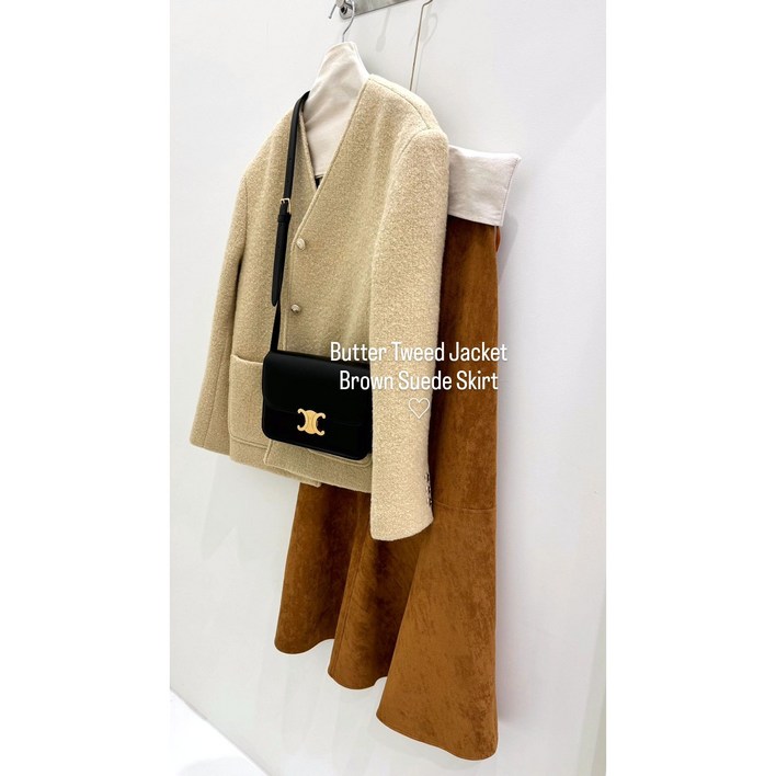 울 앙고라 트위드 노카라 오버핏 자켓 -버터 카키 당일출고