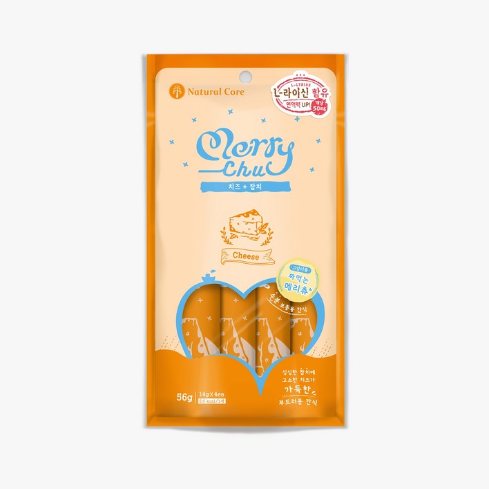 네츄럴코어 메리츄 고양이 간식 츄르스틱 8팩, 8개, 치즈참치 4P