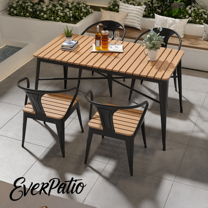 에버파티오 모던 야외 테이블 의자 세트 감성 카페 방수 테라스 가구 가든 정원 인테리어 목재 철제 데크, 블랙