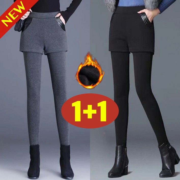 대박난 빅사이즈 11 여성 하이웨이스트  스판 레깅스 바지 가을   겨울 편한 사방스판 포켓 방한 기모 날씬해보이는 초겨울 간절기 쫀쫀 쫀득 뽀글이 안감 세트 반바지 레깅스
