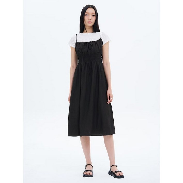 8 seconds 리본 셔링 원피스  블랙 236851