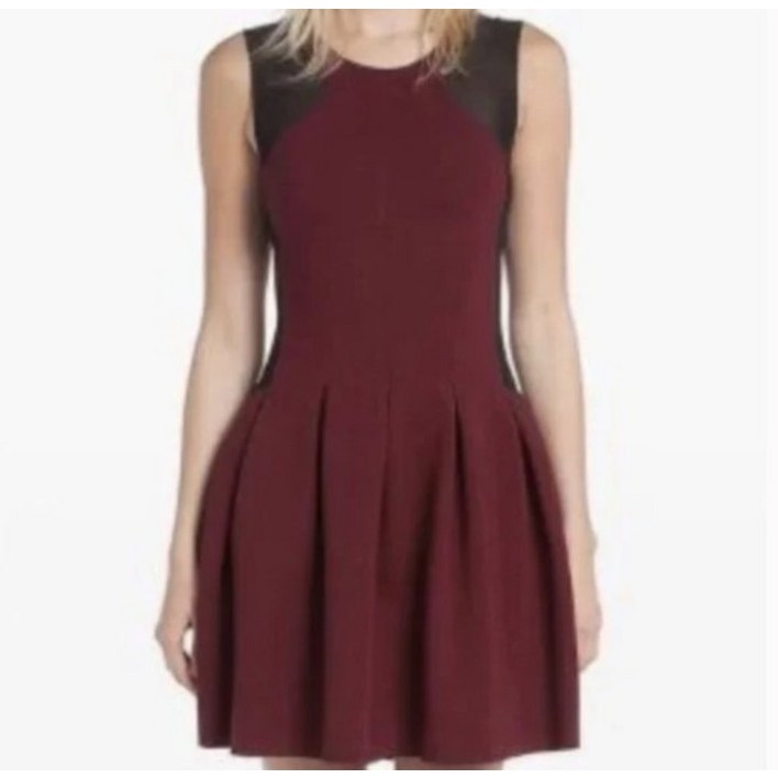 마쥬 Maje 라지 클라렛 디스코트 저지 메시 핏앤플레어 드레스 멀롯 뱀프 고스 5520525