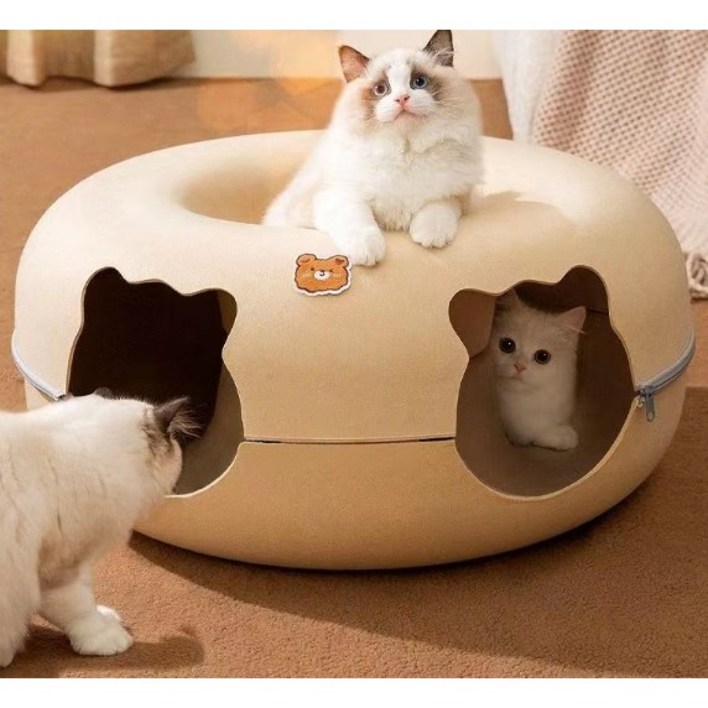 누비펫 고양이 숨숨 하우스 터널 동굴집, 베이지, 1개