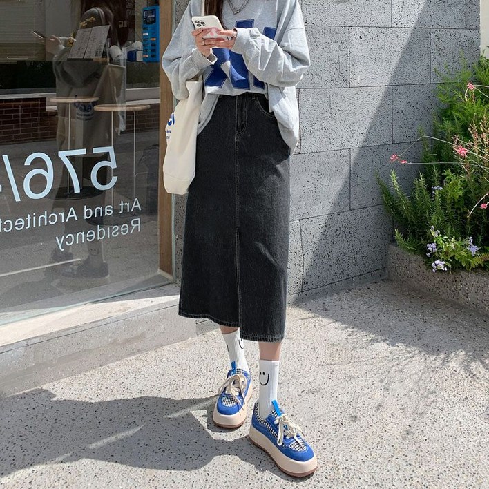 여성 클래식 데님 롱스커트 빅사이즈 롱 청치마