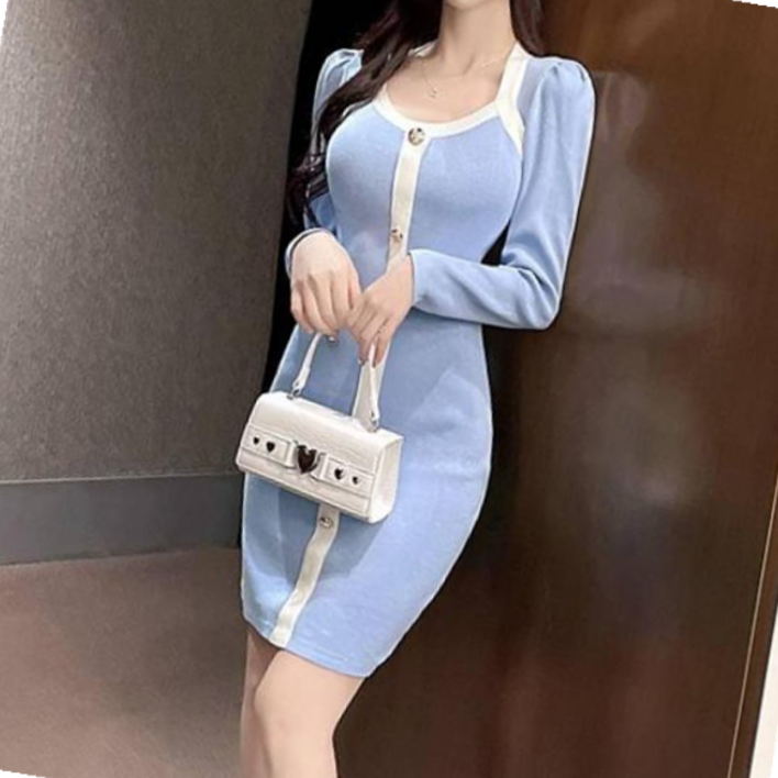 블링앤수 여성 데이트룩 라운드넥 여신 미니 원피스 KZZ472 블루 678000EA