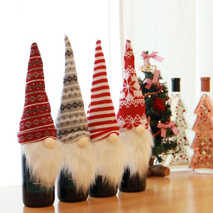 크리스마스 와인병 포장 커버 디스플레이 산타수염꼬깔, 1개