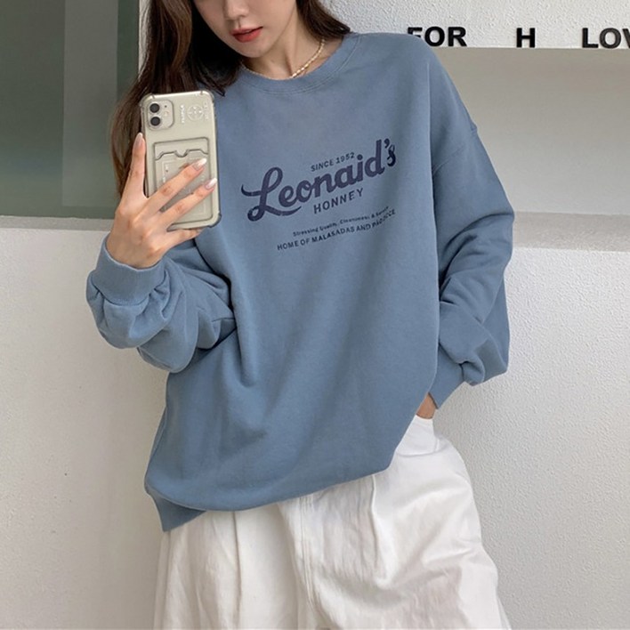 여성 여자 봄 가을 간절기 루즈핏 오버핏 박시 영문 레터링 프린팅 긴팔 긴소매 맨투맨 어반프린팅맨투맨