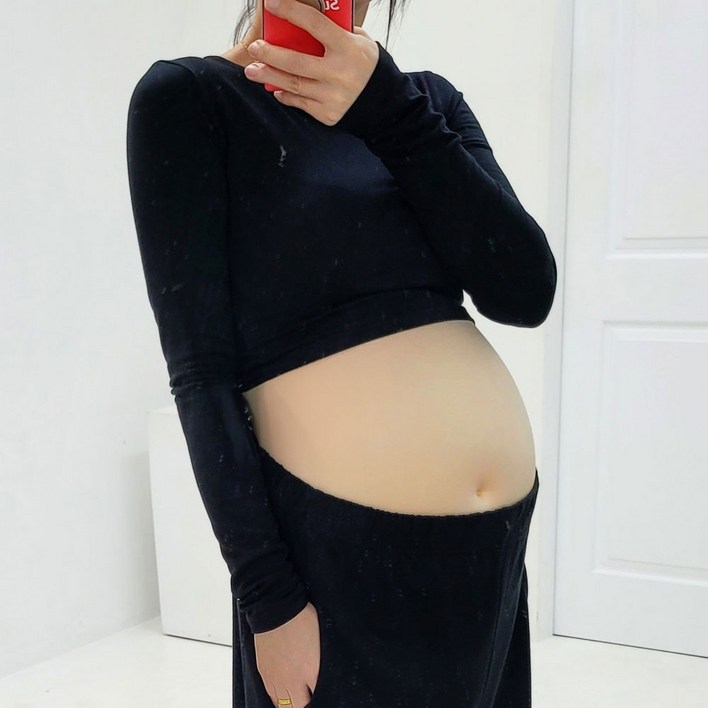임산부 크롭티 만삭 주수 촬영 셀프 사진 임신 임부복 티셔츠