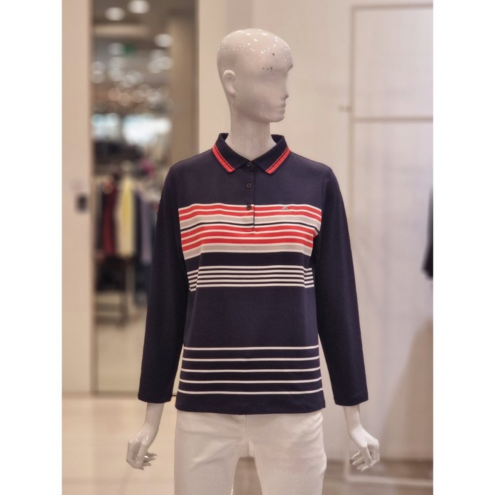 크로커다일레이디   코트나  스트라이프  배색  카라  티셔츠  CLDSTS203