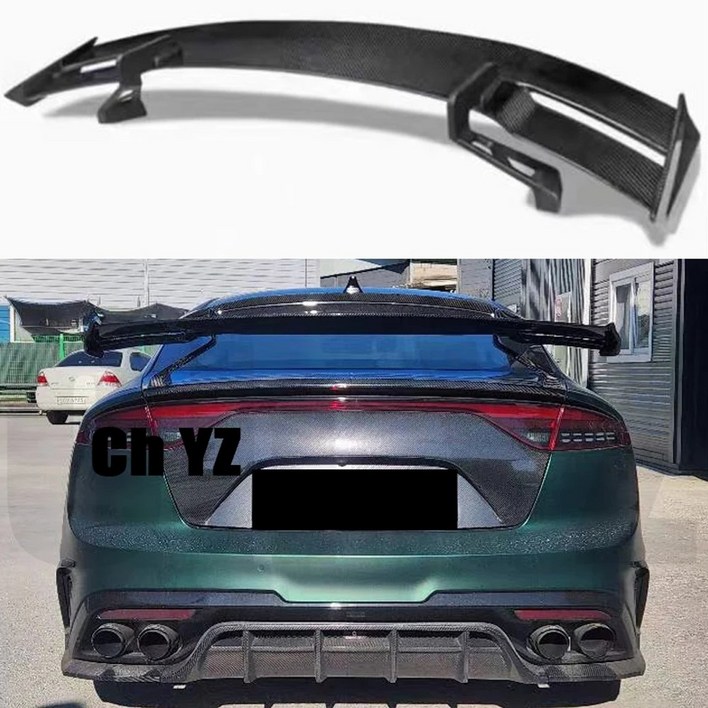 KIA K8 스팅어 스포일러에 사 실제 광택 카본  후면 윙 GT 스타일 스포츠  바디 키트 리어 스포일러 14-19 리얼 카본 파이버