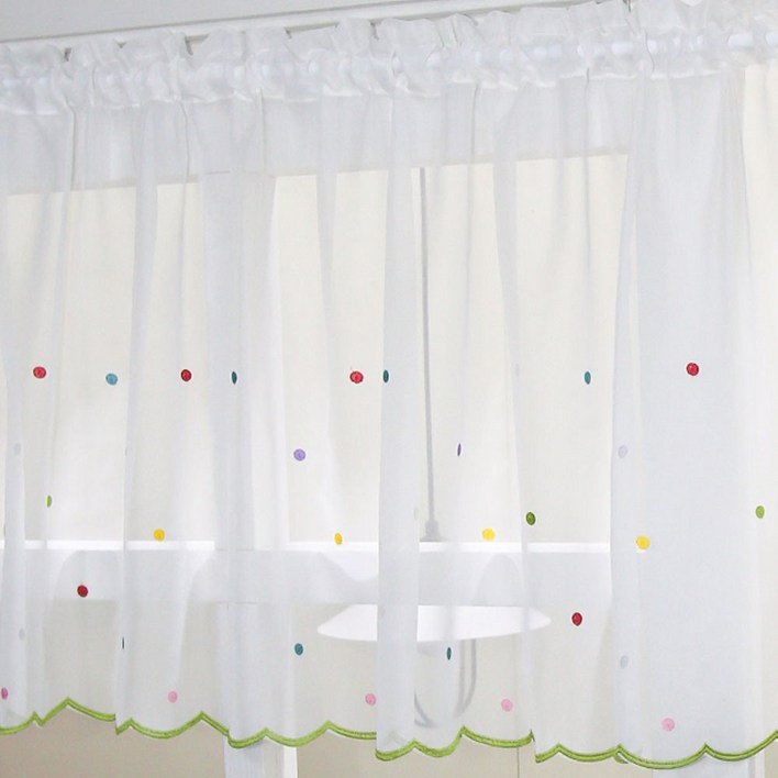 다하임 팝콘 컬러 도트 바란스 커튼 주방 미니