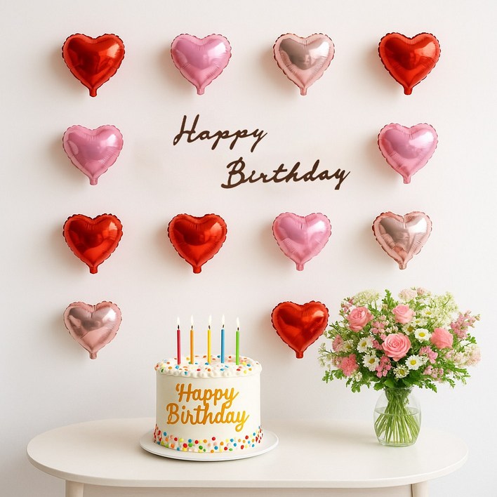 해피제이니 미니하트 20개 파티 이벤트 생일 은박 호일풍선 파티풍선 세트