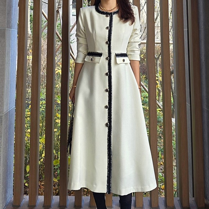 기모 도톰 트위드 하객 코트 롱원피스