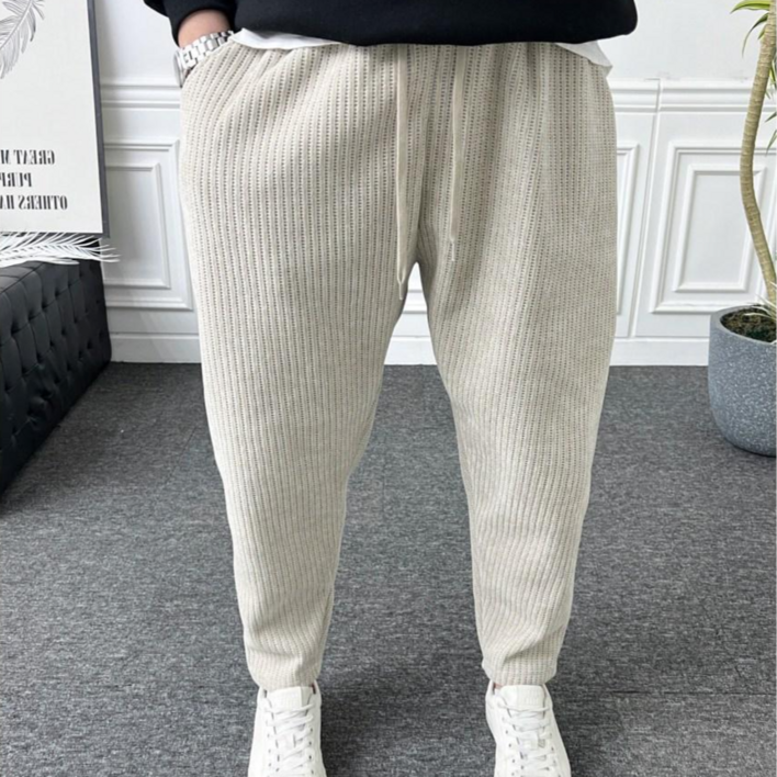 남자 니트바지 스퀘어체크 밴딩 스판 벌룬핏 배기팬츠