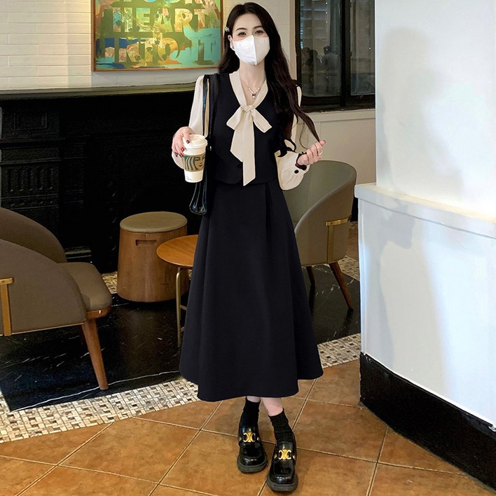 여성 봄 가을 빅사이즈 루즈핏 롱 원피스 프렌치 우아한 하객룩 원피스