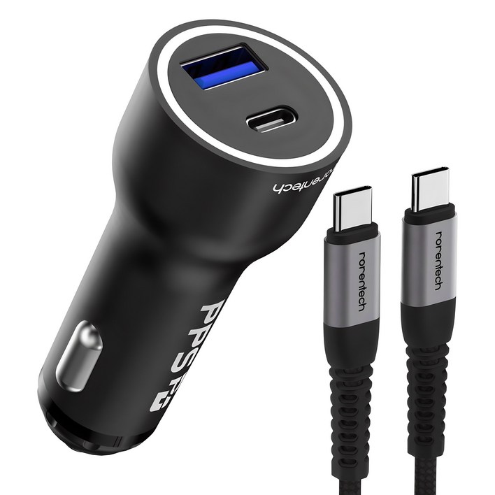로랜텍 PPS 63W 2포트 초고속 시거잭 차량용 충전기 60W C to C 고속 충전 케이블 1.2m 세트 로랜텍 PPS 63W 2포트 초고속 시거잭 차량용 충전기 60W C to C 고속 충전 케이블 1.2m 세트