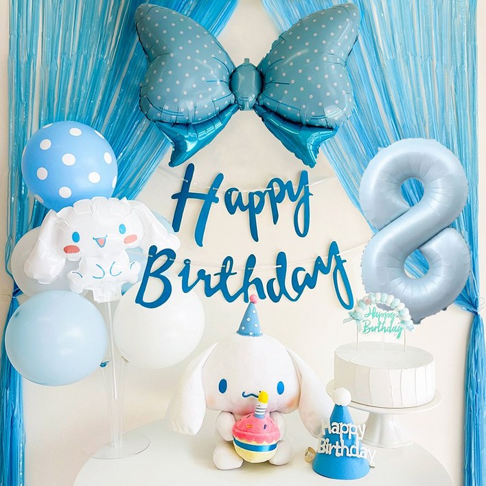 메리파티 시나모롤 산리오 생일풍선 파티 올인원 세트 블루, 1세트