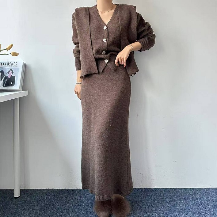 여성 숄 스카프 니트롱스커트 세트