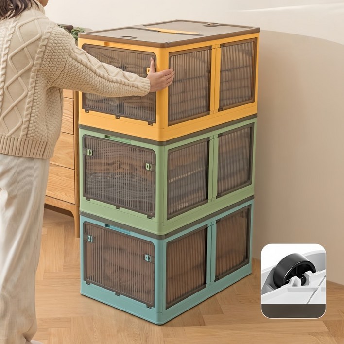 iSOJI 대용량 리빙박스 3개 세트 다용도 접이식 이동식 정리 수납장, 3개, 색깔 섞기