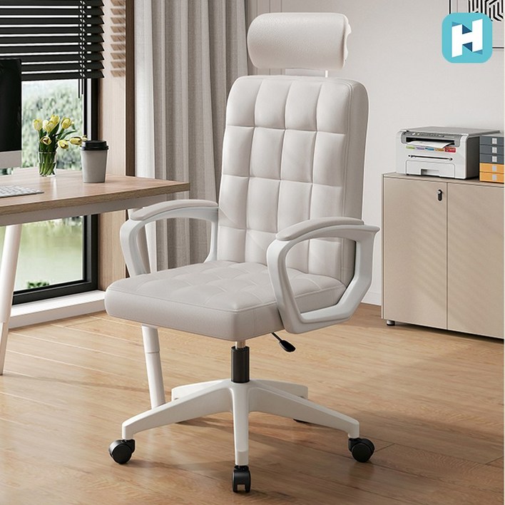 Homey Nest 가죽의자 사무실 공부용 틸팅기능 서재체어 HNOC61F, 화이트