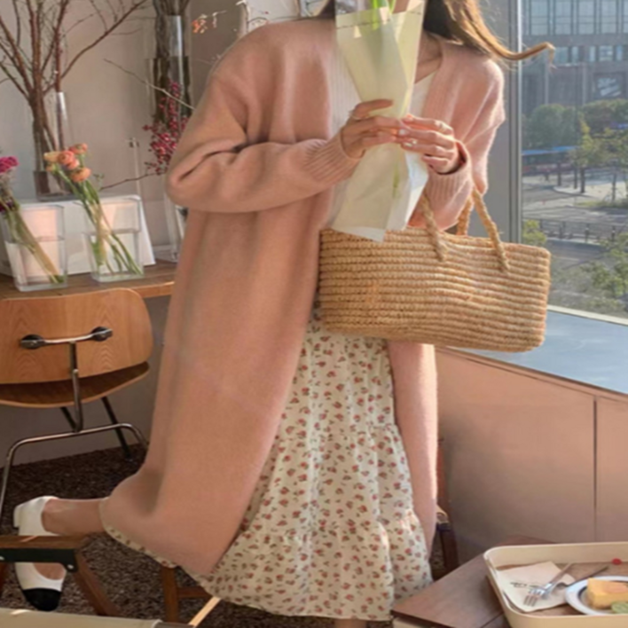 우리마켓 여성 데일리 심플 가을 겨울 롱 숄니트 로브가디건