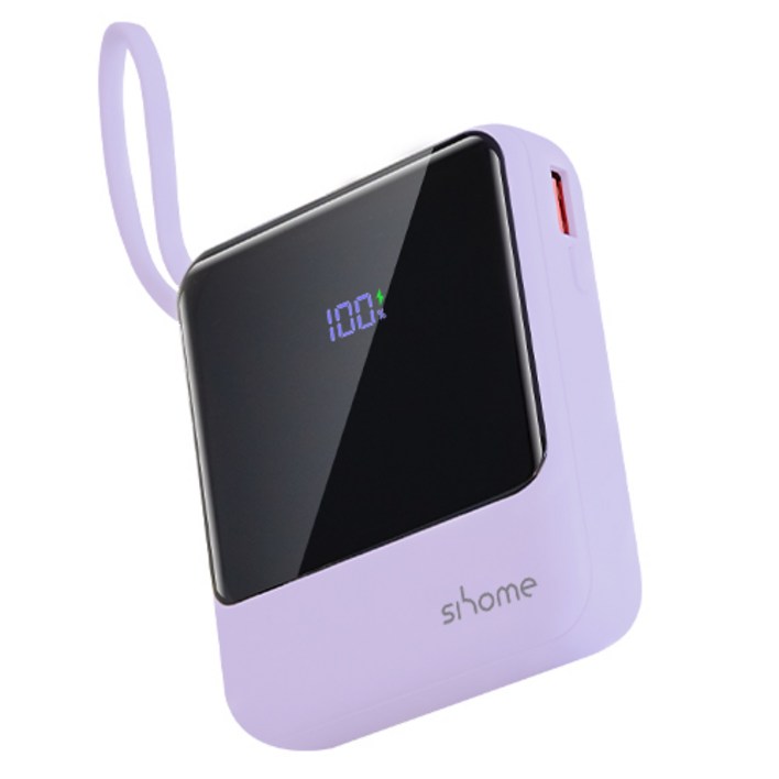 시홈 PD 22.5W 고속충전 일체형 미니 보조배터리 10000mAh, 퍼플, SHFB1Y