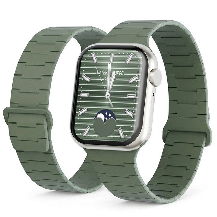 캘릭스 애플워치 호환 실리콘 버클링 마그네틱 스트랩, 1개, 아마존그린