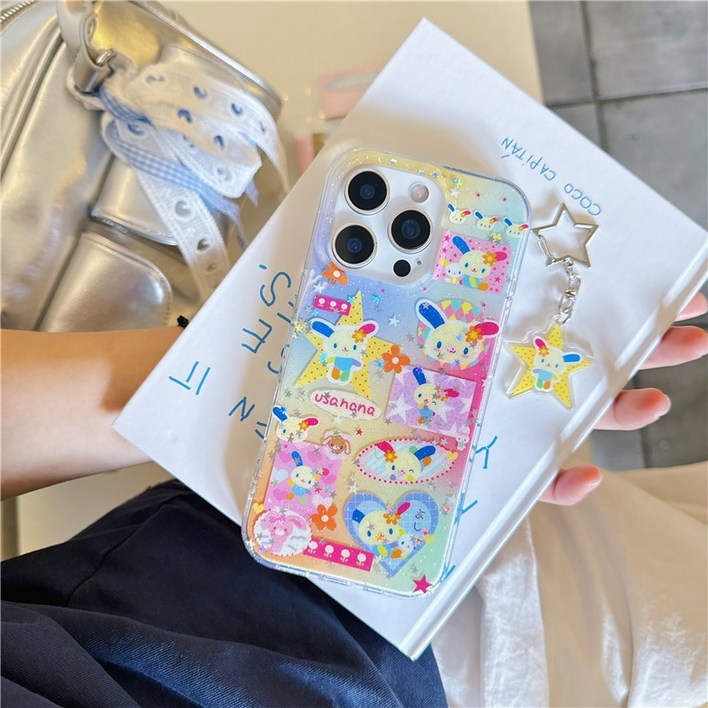 우사하나 아이폰16 시리즈 별 키링 글리터 소프트 케이스