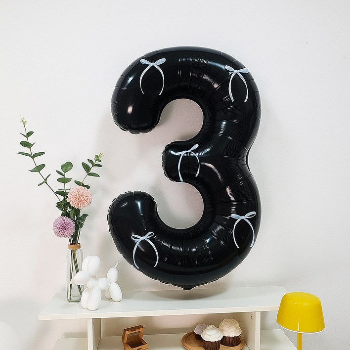 올리브파티 초대형 발레코어 블랙풍선 리본 숫자 생일  풍선 생일파티용품