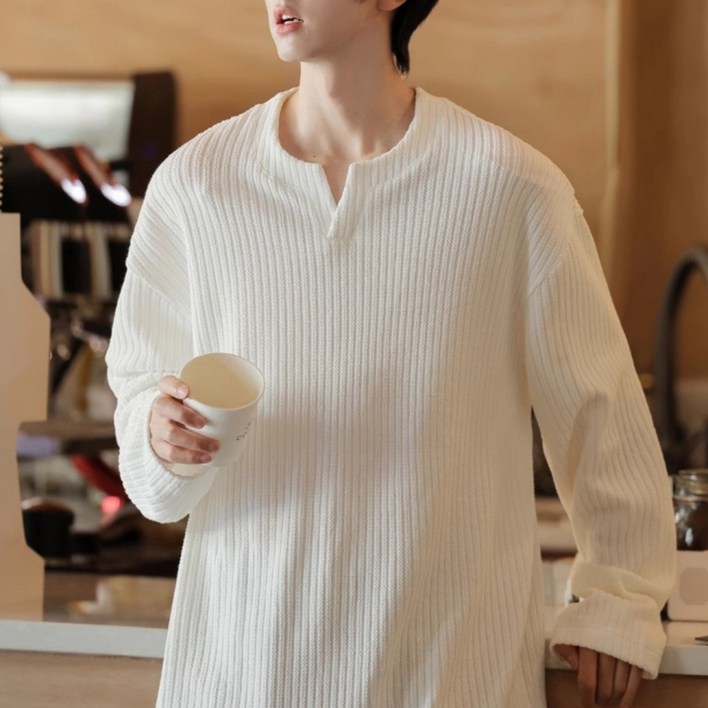 ANYOU 남성 긴팔 티셔츠 루즈 나른 이너 이너