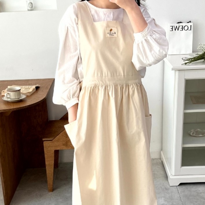 드로우데이즈 어린이집 유치원 선생님 단아한 앞치마, 베이지, 1개