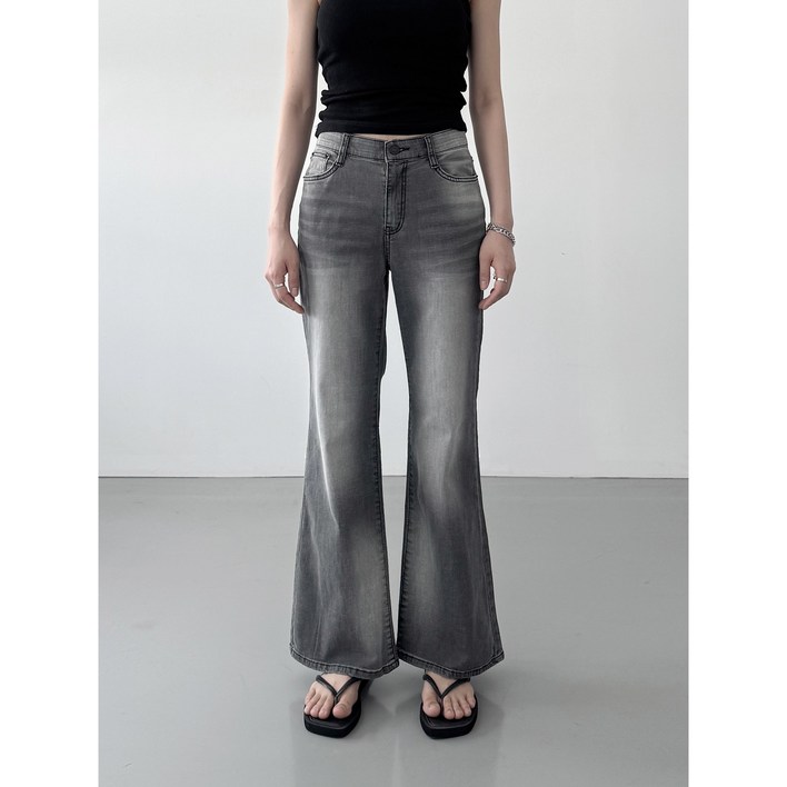 여성 블랙 포인트 워싱 스판 허리밴딩 부츠컷 데일리룩 국내생산 고퀄리티 청바지